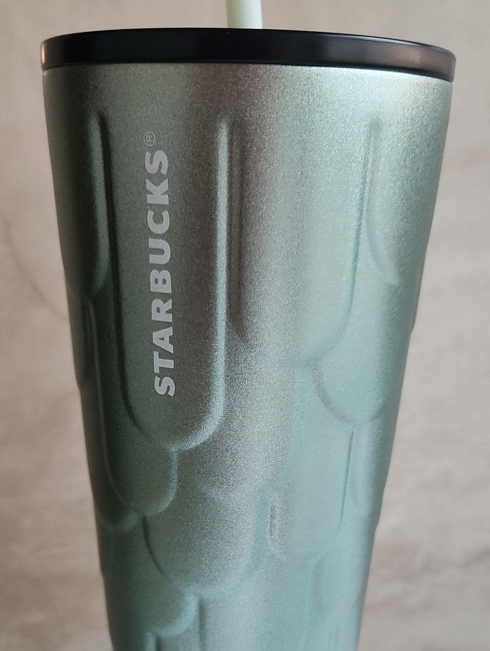 Starbucks Green Merallic Embossed Metal Tumbler - Picture 2 of 5